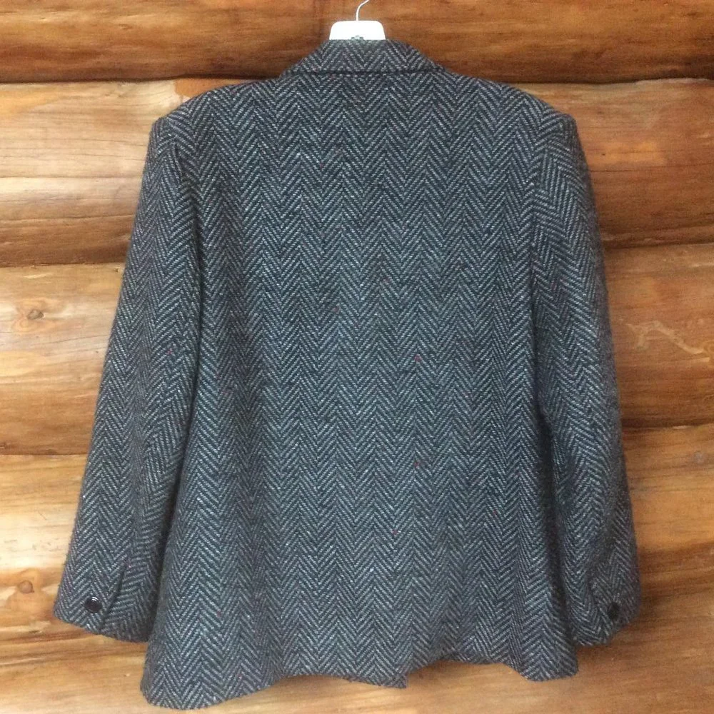 Vintage Cristinas 90s Gray Herringbone Lined Wool Blend 80s Blazer Size 13/14 - Picture 2 of 5